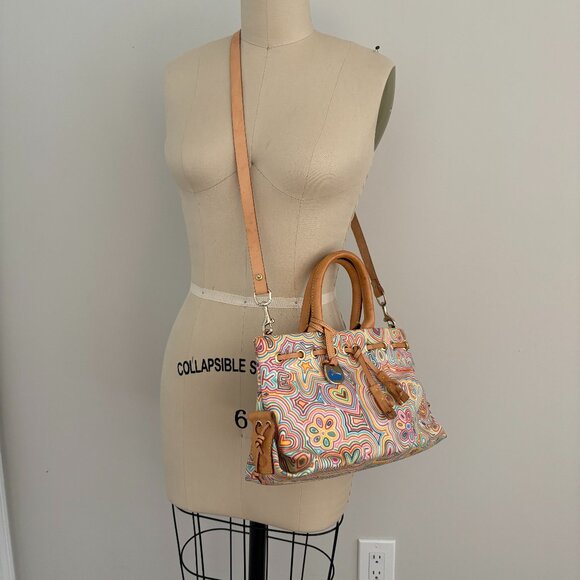 Dooney & Bourke handbag Multi Color Scribble Drawing Satchel Shoulder Strap - Picture 1 of 14